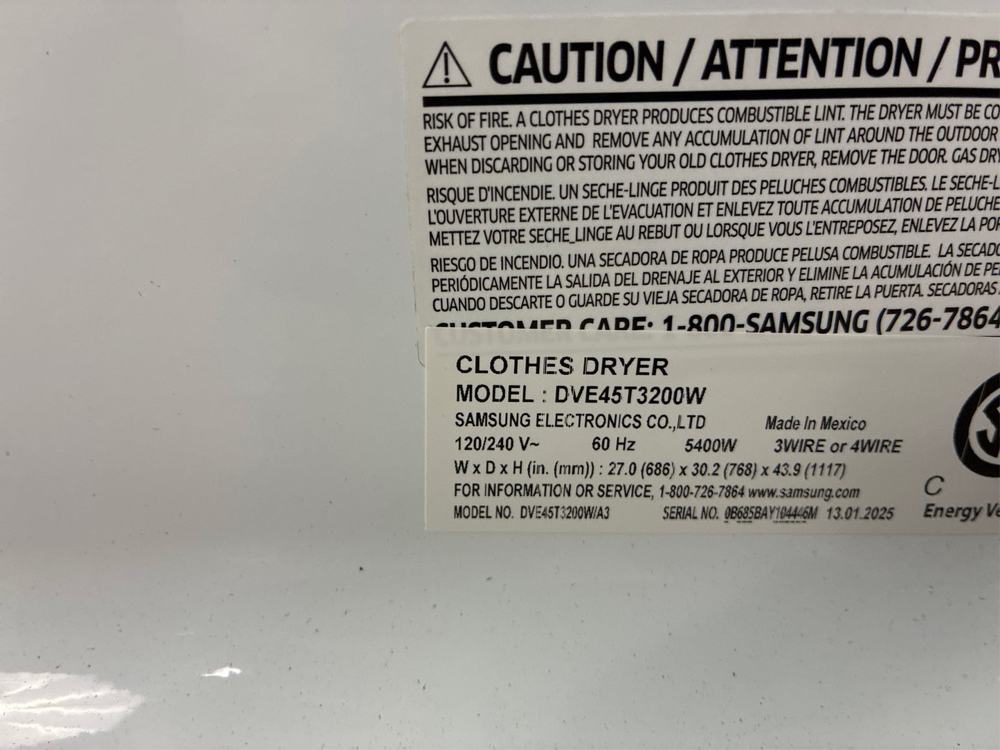 7.2 cu. ft. Electric Dryer with Sensor Dry in White