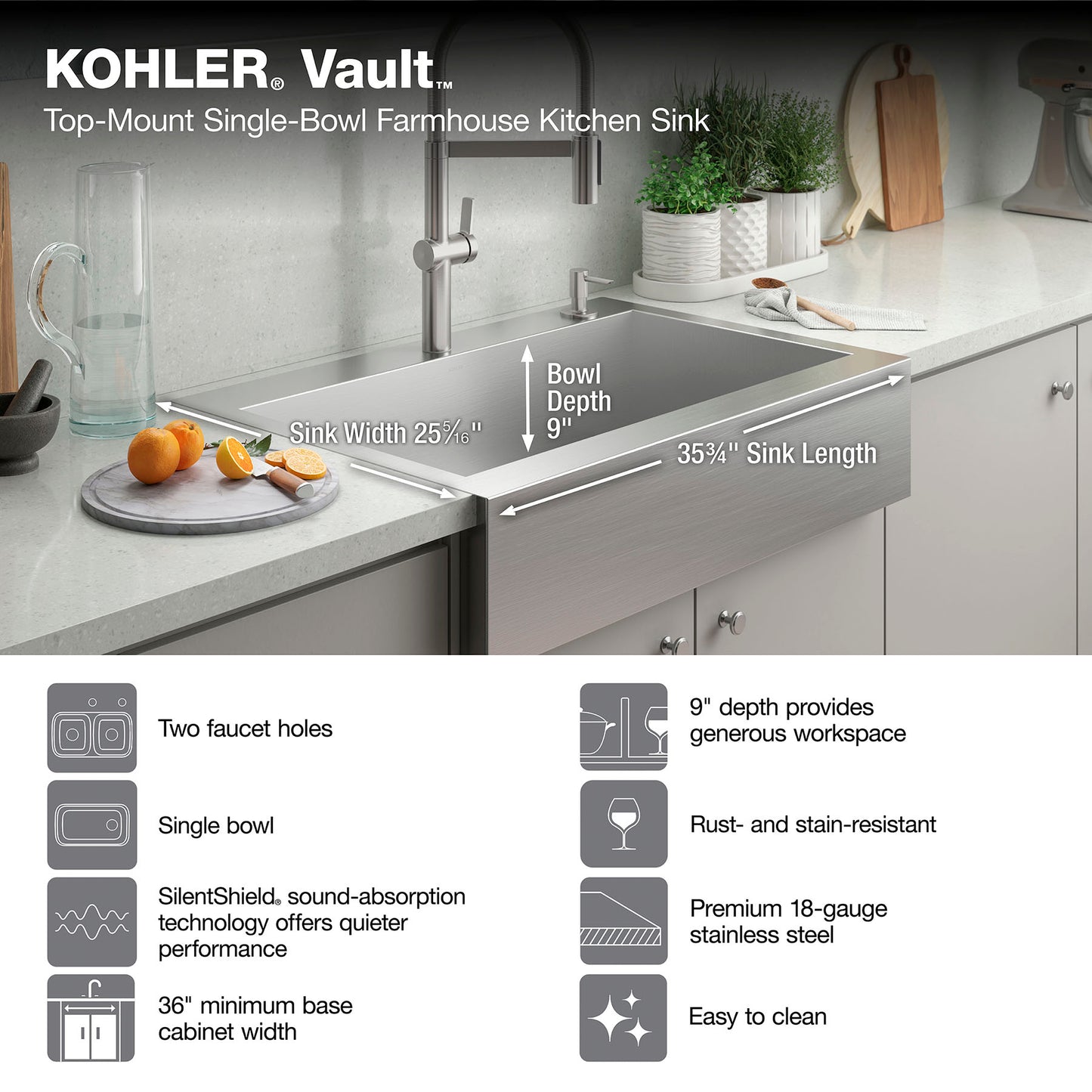 KOHLER Vault Farmhouse Apron Front Sink