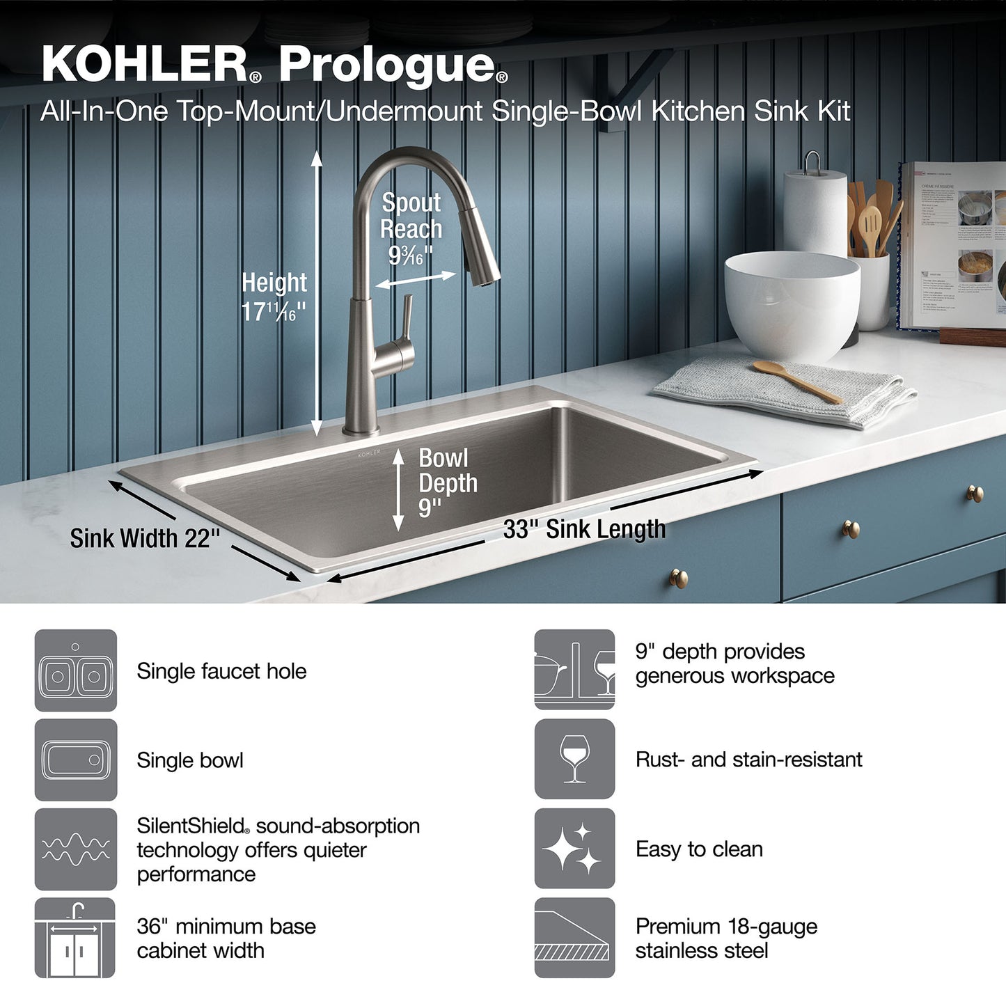 KOHLER Prologue 33x22 Sink All-in-One Kit