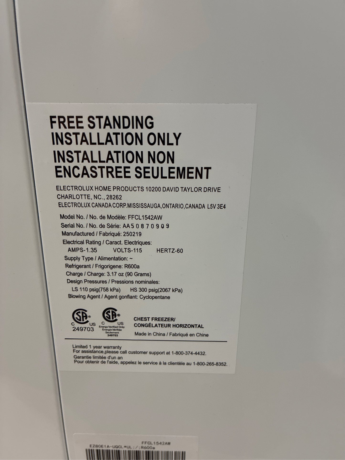 Frigidaire 14.8 cu. ft. Chest Freezer with LED, Garage Ready