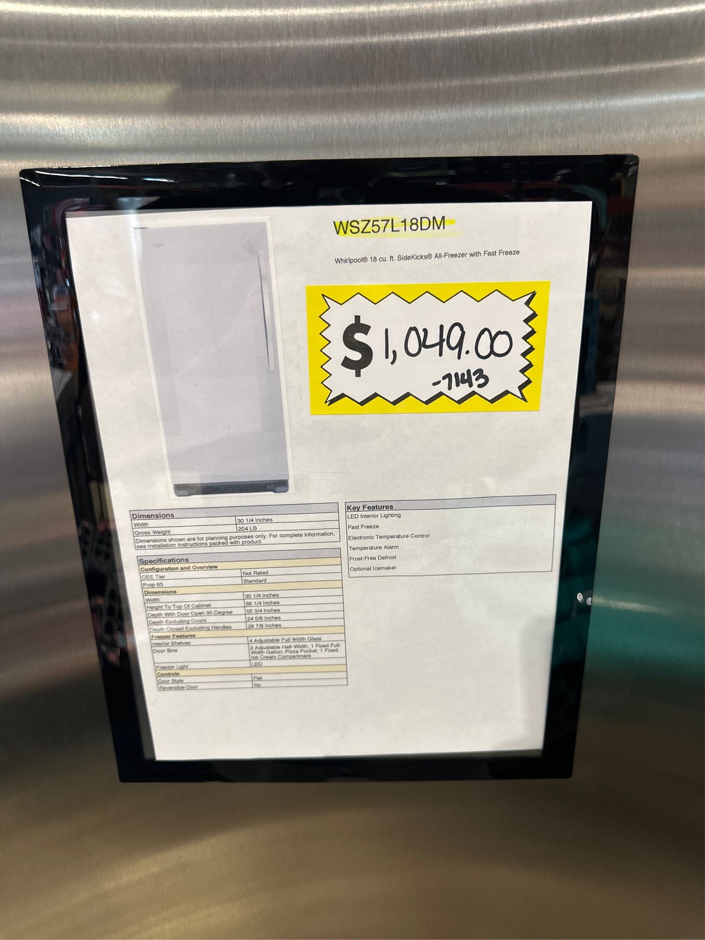 17.7 cu. ft. Frost Free Upright Freezer - SS