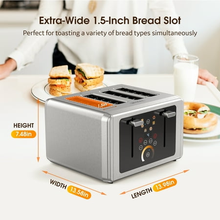 WHALL Touchscreen Toaster 4 Slice - Steel