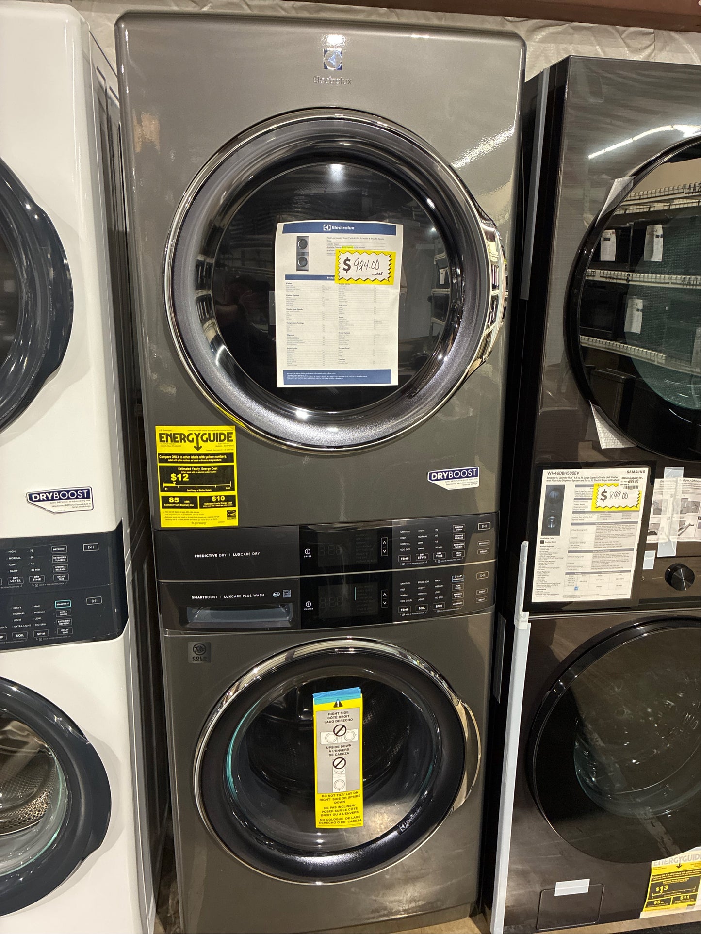 4.5 cu. ft. Stacked Washer and 8.0 cu. ft. Electric Dryer Laundry Tower in Titanium, SmartBoost Premixing, Energy Star