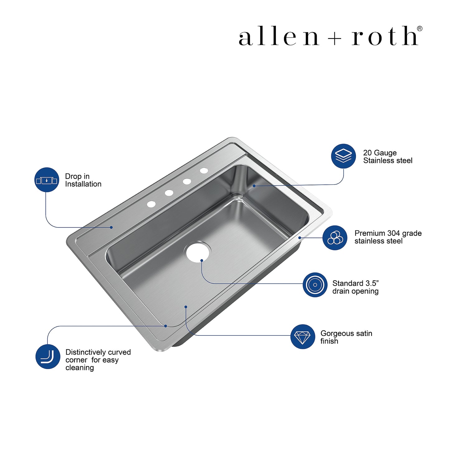 allen + roth Fenway 33x22-in Stainless Steel Sink