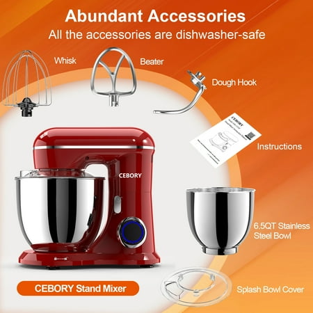 CEBORY 3-IN-1 Stand Mixer, 6.5 QT Tilt-Head