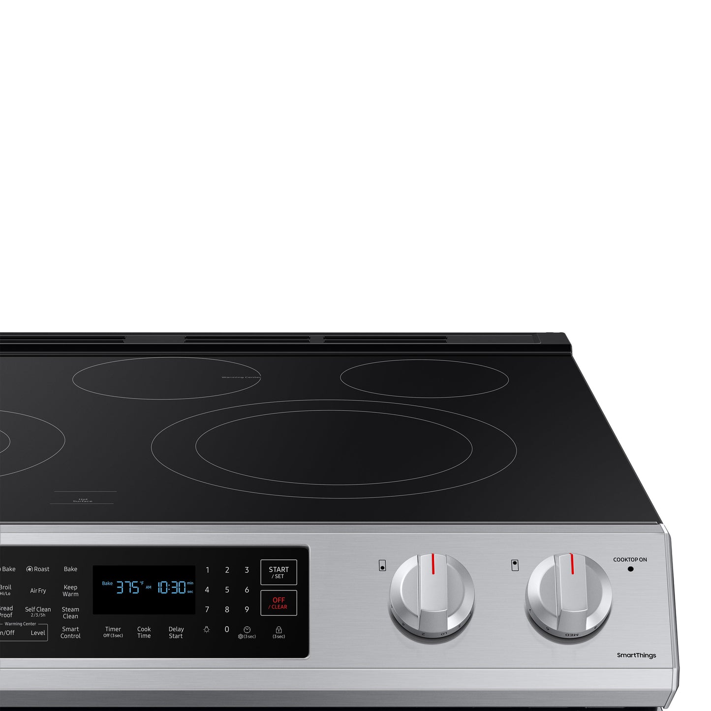 Samsung 30-in Glass Top 5 Burners 6.3-cu ft Self-Cleaning Air Fry Slide-in Smart Electric Range (Fingerprint Resistant Stainless Steel)