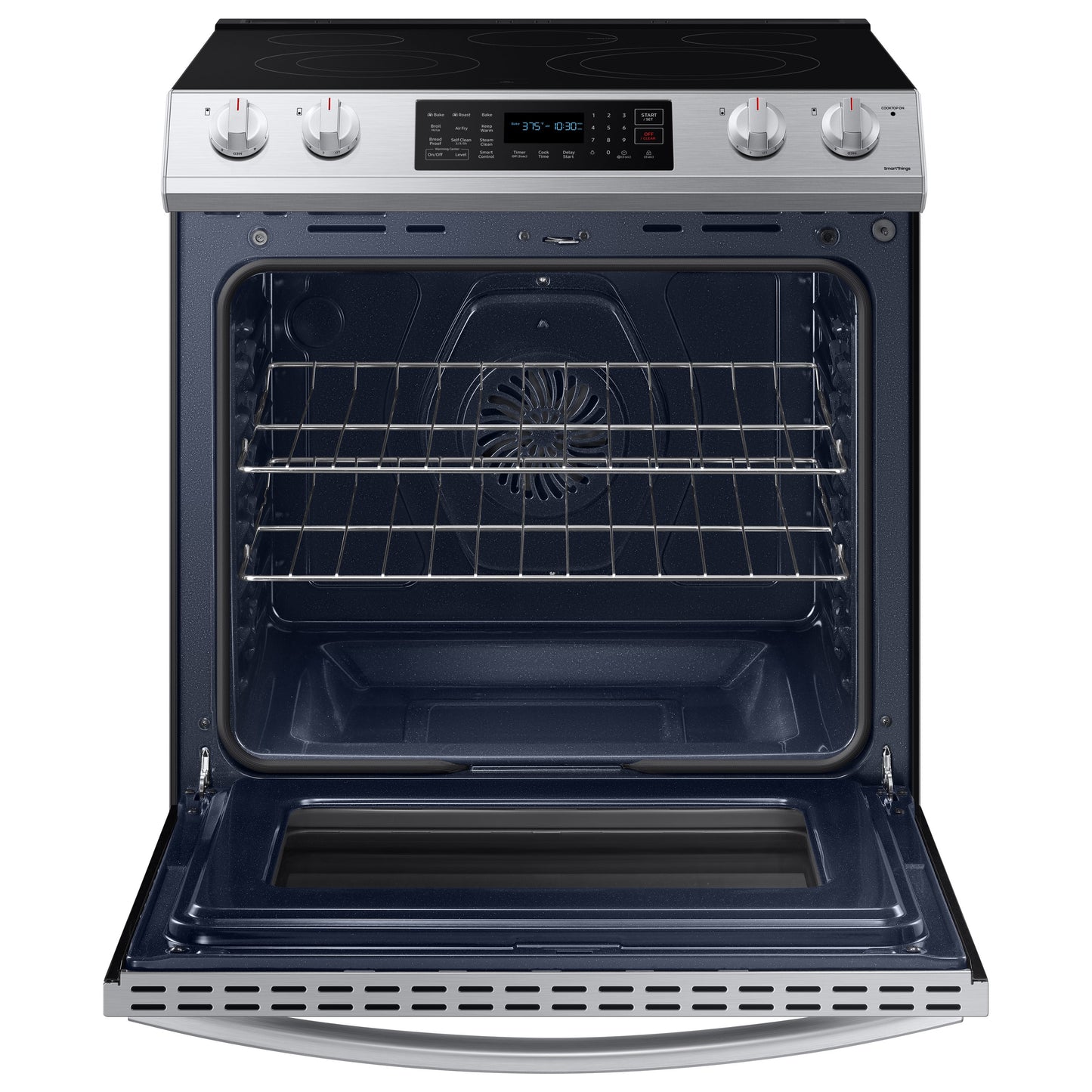 Samsung 30-in Glass Top 5 Burners 6.3-cu ft Self-Cleaning Air Fry Slide-in Smart Electric Range (Fingerprint Resistant Stainless Steel)
