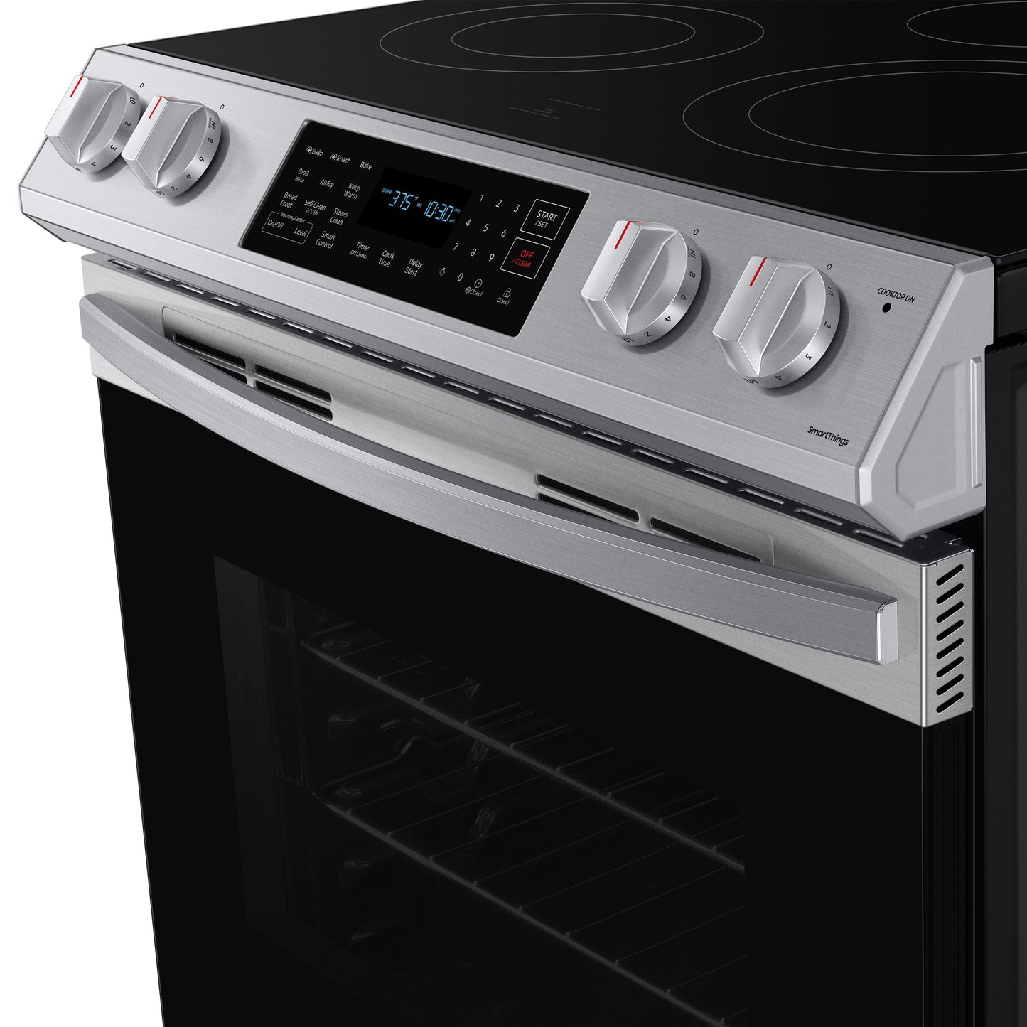 Samsung 30-in Glass Top 5 Burners 6.3-cu ft Self-Cleaning Air Fry Slide-in Smart Electric Range (Fingerprint Resistant Stainless Steel)
