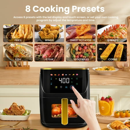 Bluebow Air Fryer 8.5 QT, Black, Touch Screen