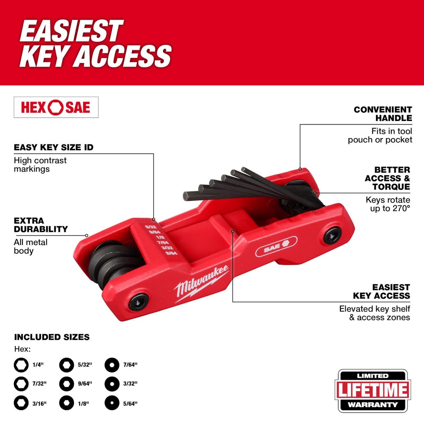 Milwaukee 17-Key Fold-Up Metric/SAE Hex Set 2 pc
