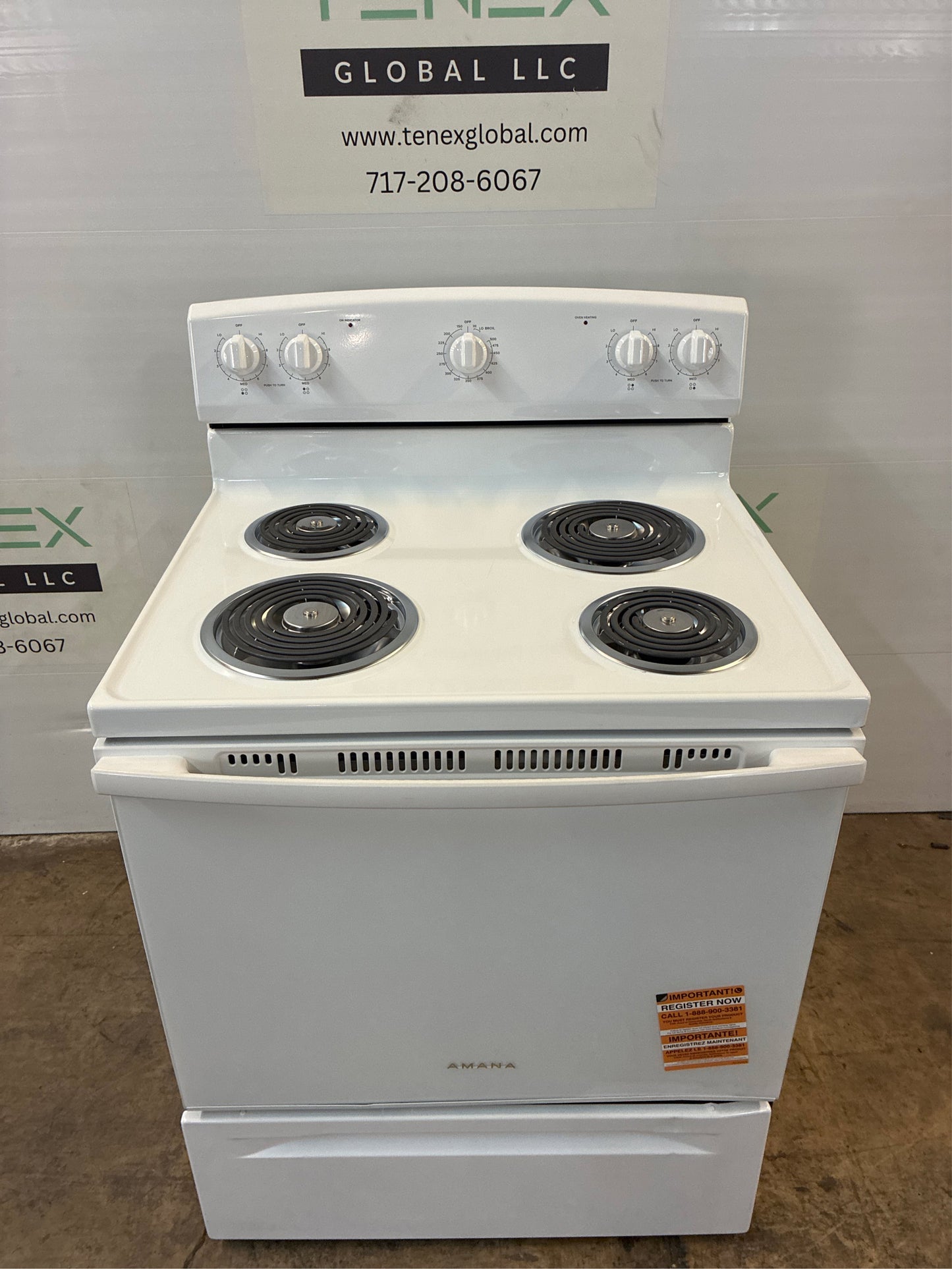 Amana 30 in. 4 Burner Electric Range, White, Glass Door