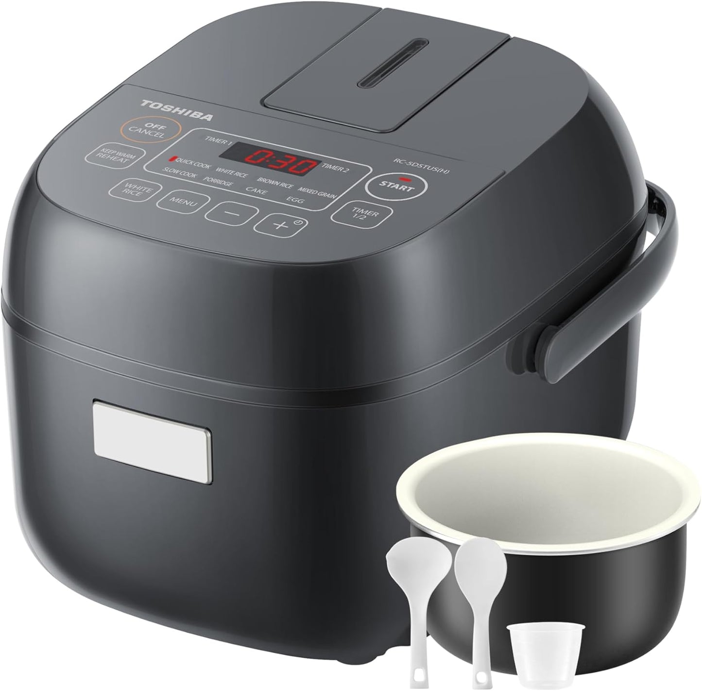 TOSHIBA 3-Cup Rice Cooker LCD, 8 Functions, Grey