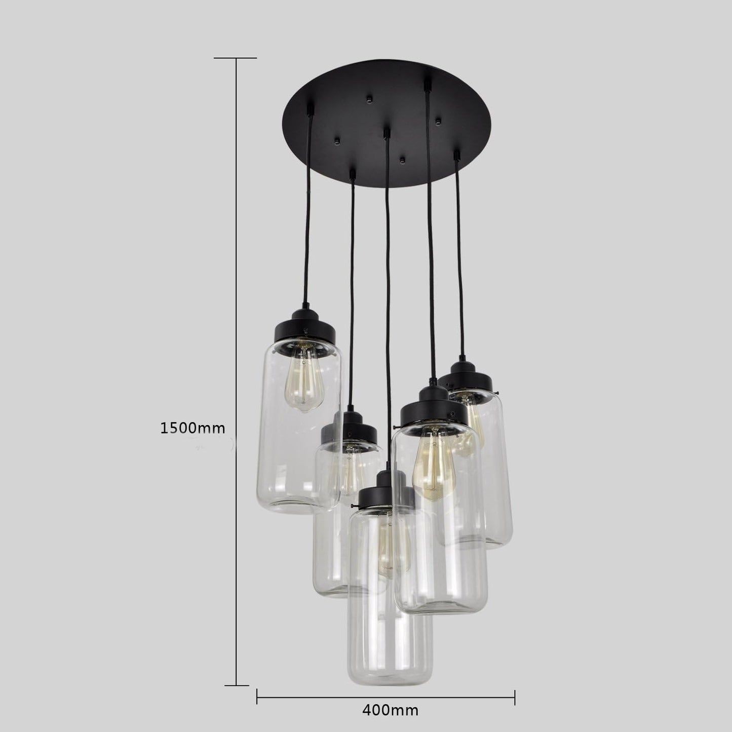 UNITARY Black Metal & Glass Jar Pendant Light