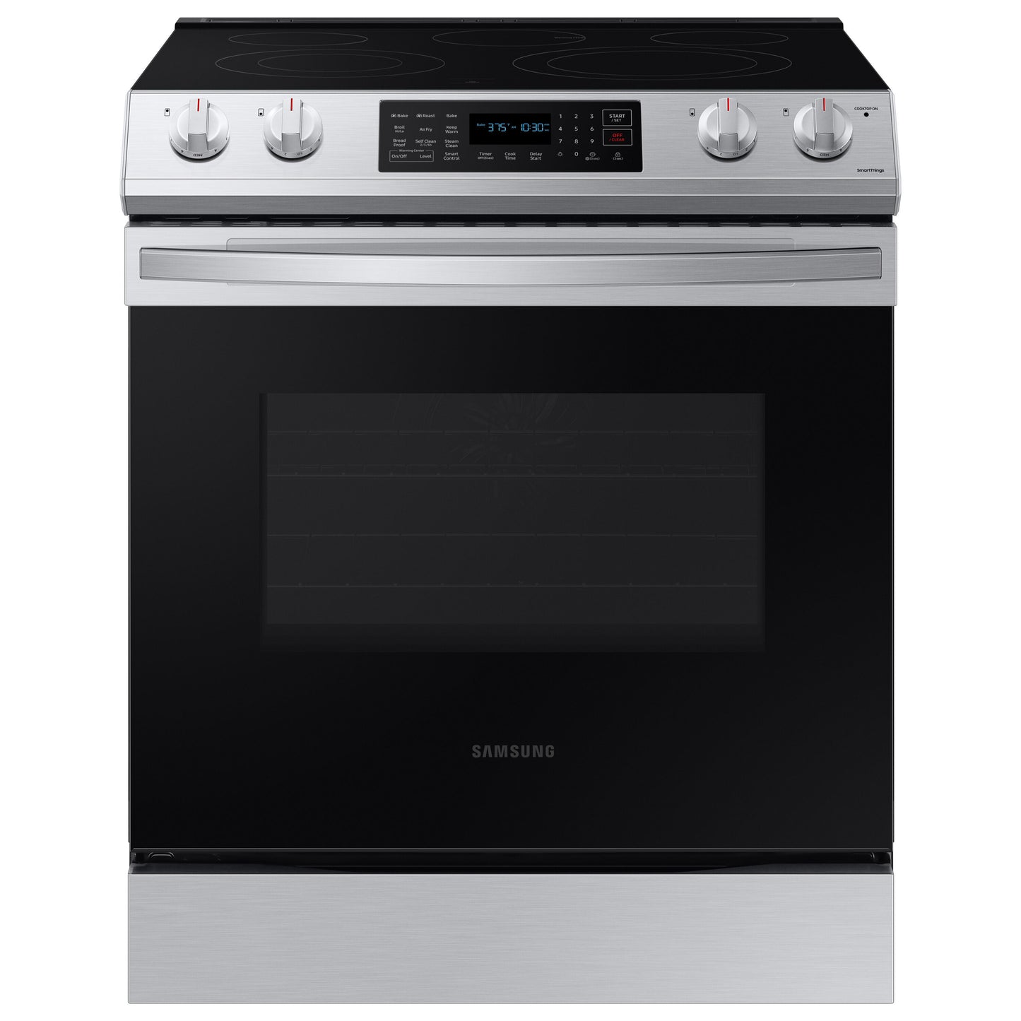 Samsung 30-in Glass Top 5 Burners 6.3-cu ft Self-Cleaning Air Fry Slide-in Smart Electric Range (Fingerprint Resistant Stainless Steel)