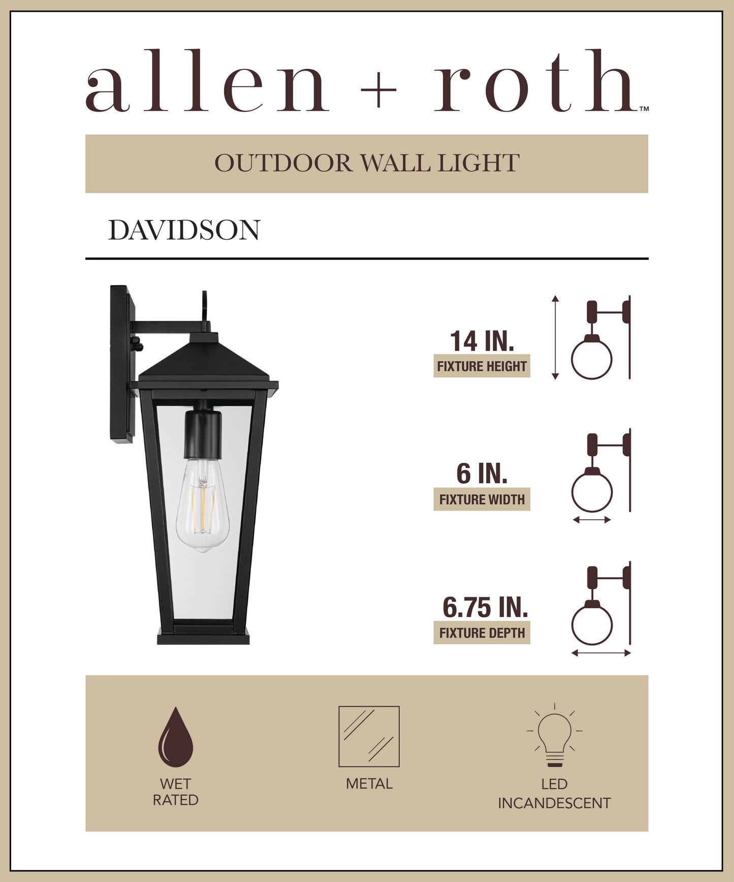 allen + roth Davidson 1-Light 14-in Wall Light