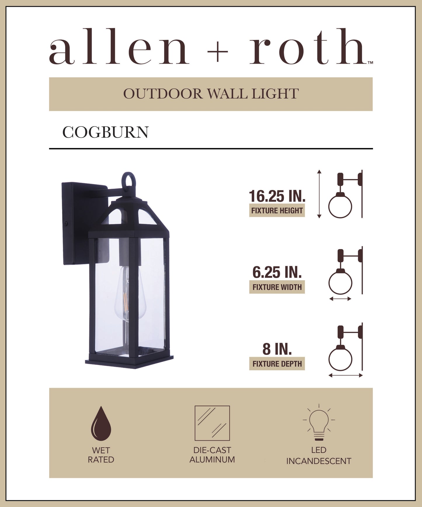 allen + roth Cogburn 1-Light 16.25-in H