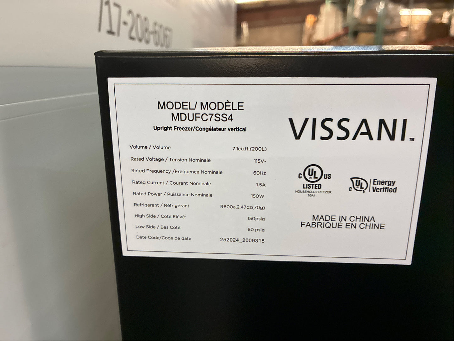 Vissani 7.1 cu ft Upright Freezer Stainless
