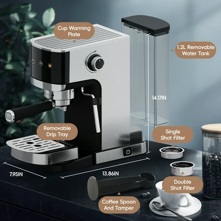 WHALL® 20 Bar Espresso Maker, Stainless Steel
