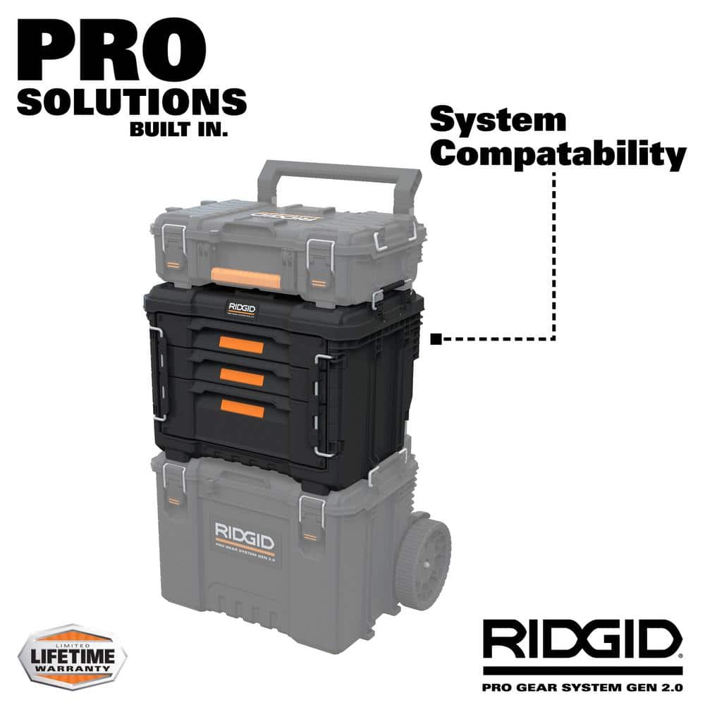 RIDGID Black Resin XL 3 Drawer Tool Box 14.6 in.