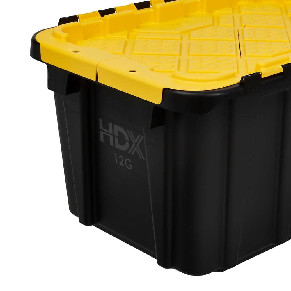 12 Gal. Tough Storage Tote, Black/Yellow Lid