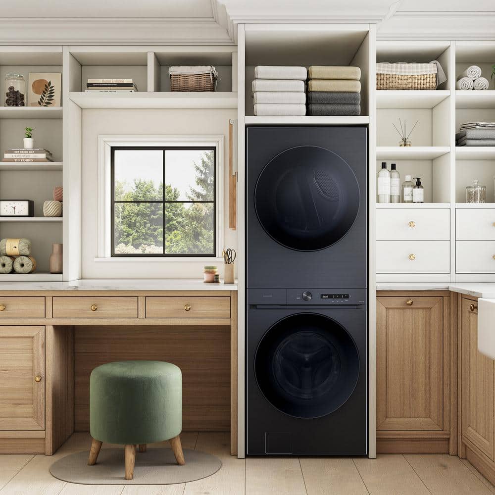 Bespoke 4.6 cu. ft. Large Capacity Single Unit AI Laundry Hub Washer with 7.6 cu. ft. Electric Dryer in Brushed Black