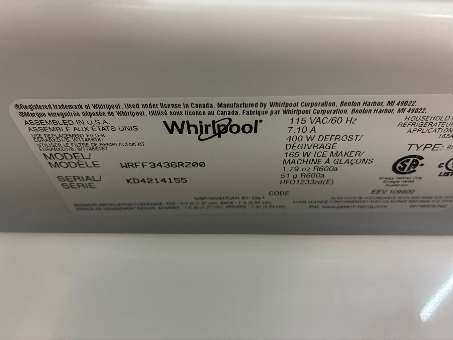 Whirlpool 36 in 24.7 cu. ft. French Door Refrigerator