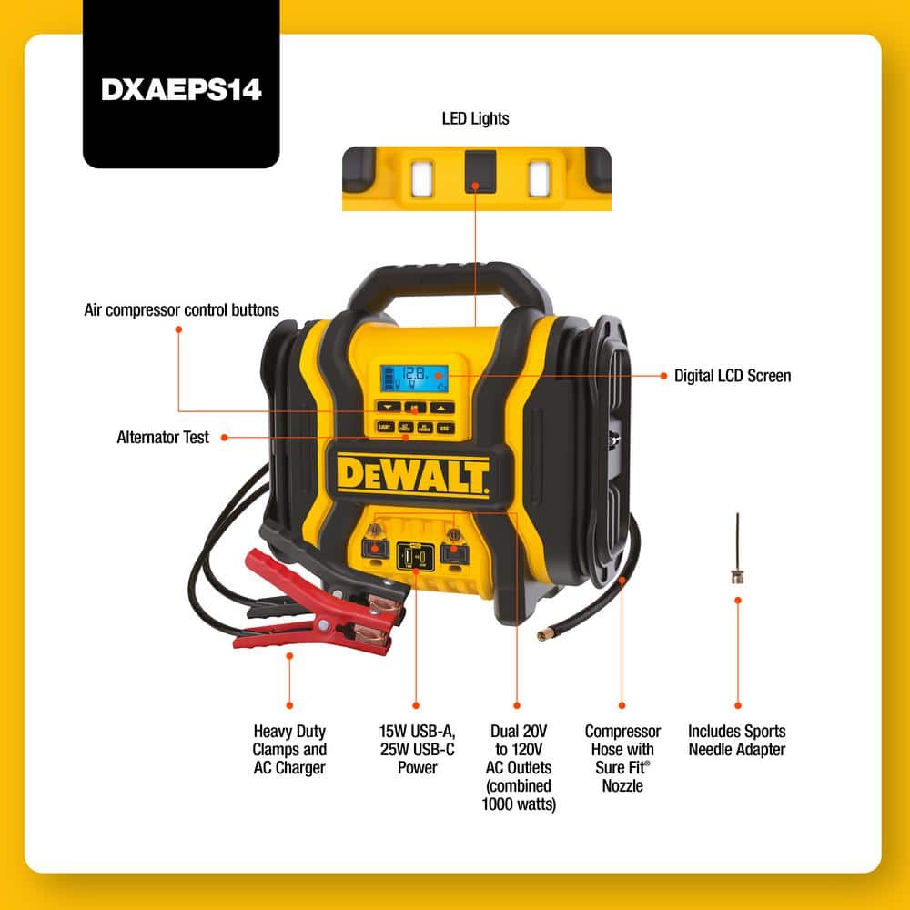 DEWALT 2000A Jump Starter + Compressor