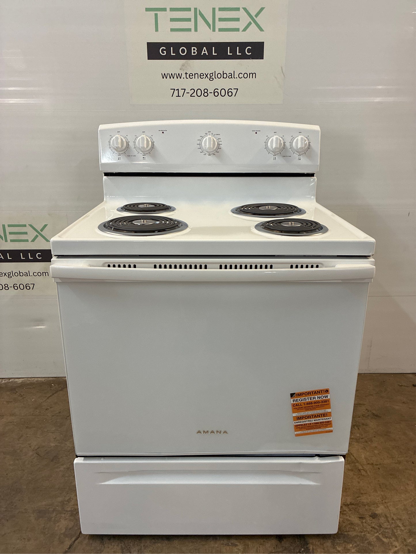 Amana 30 in. 4 Burner Electric Range, White, Glass Door