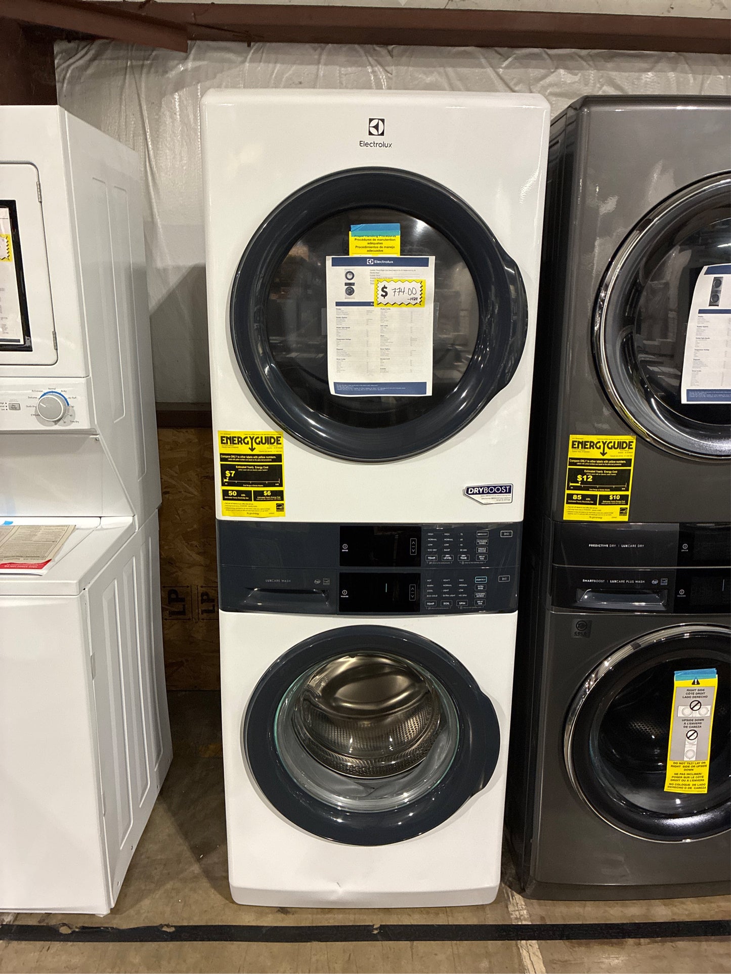 4.4 cu. ft. Stacked Washer and 8.0 cu. ft. Electric Dryer Laundry Tower in White with LuxCare Wash, Energy Star