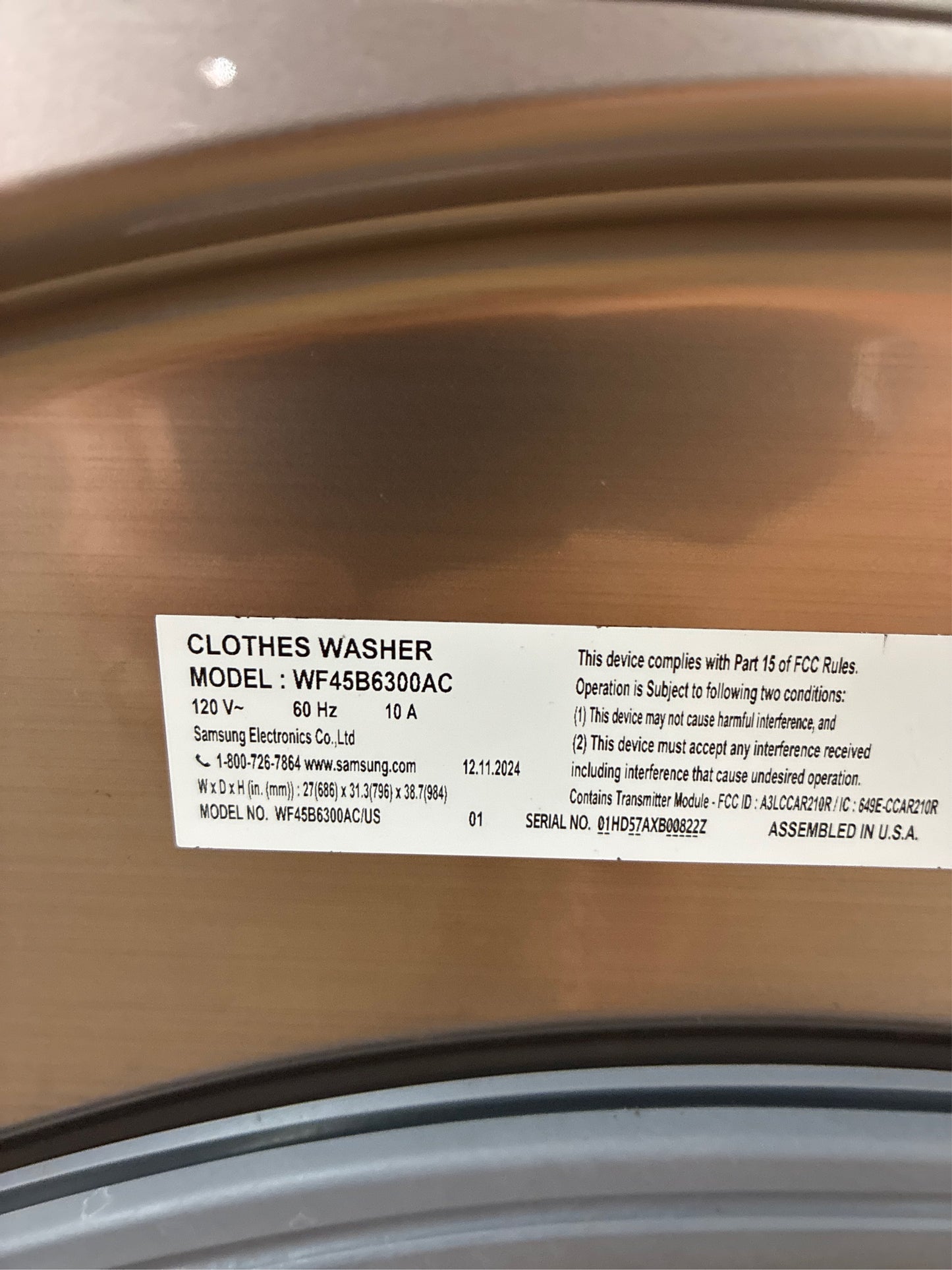 Samsung 4.5 cu. ft. Front Load Washer in Platinum
