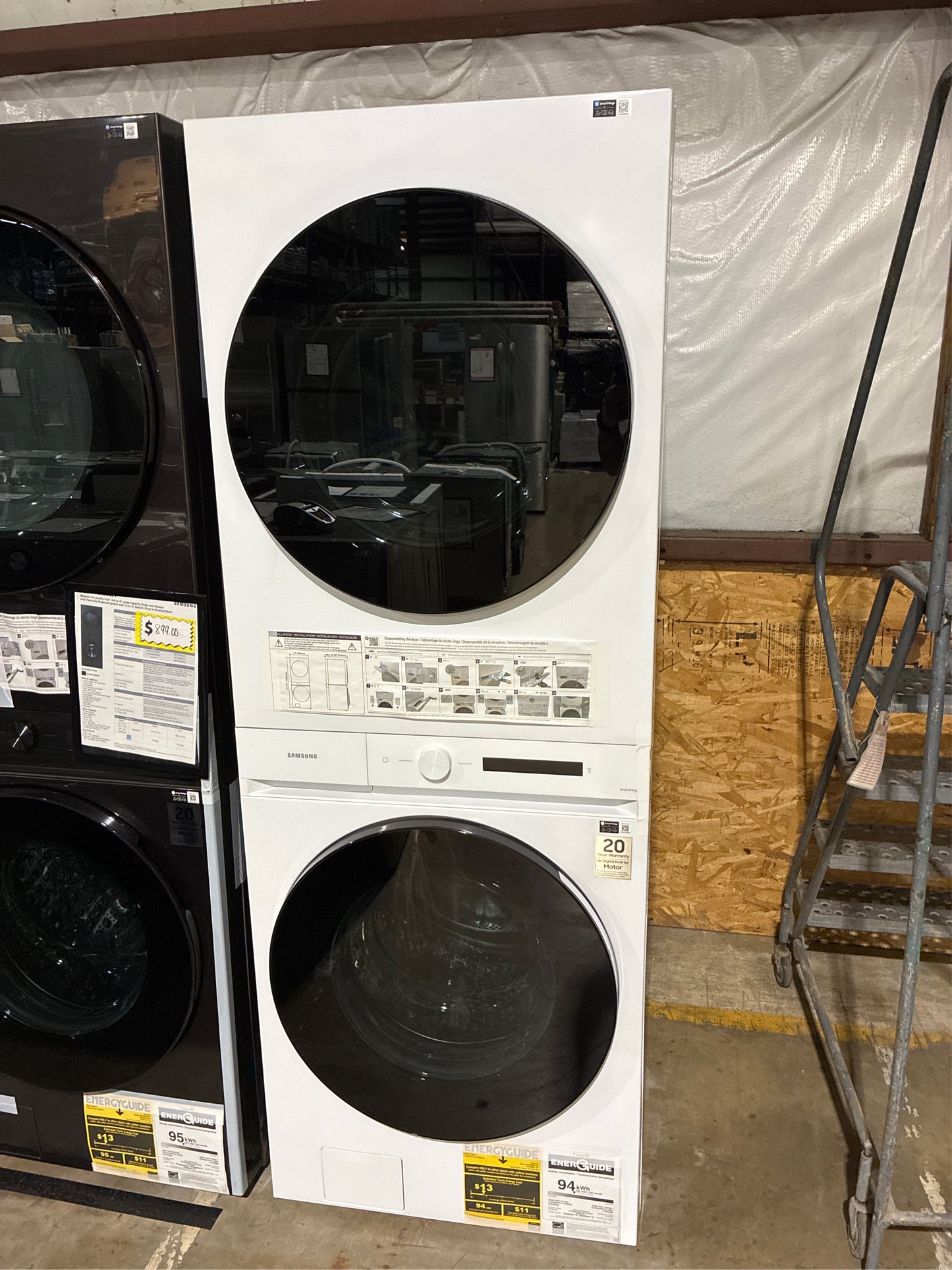 Bespoke 4.6 cu. ft. Capacity Single Unit AI Laundry Hub Washer with Steam Wash and 7.6 cu. ft. Electric Dryer in White
