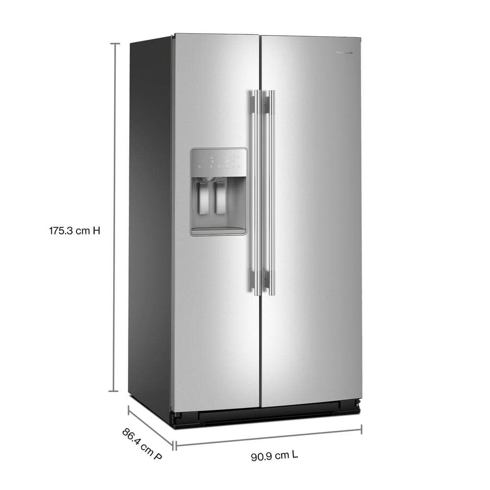 KitchenAid 36 in. Side-by-Side Refrigerator, Stainless