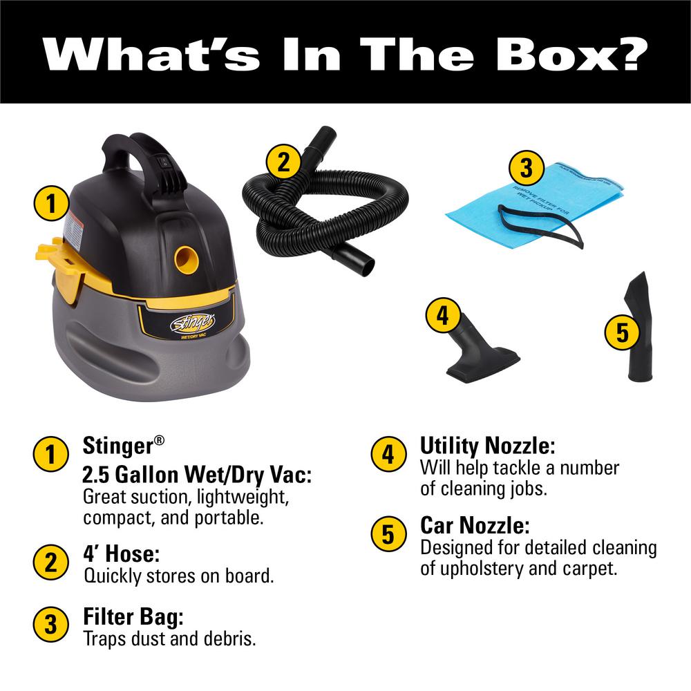 2.5 Gal. 1.75 HP Compact Wet/Dry Shop Vacuum