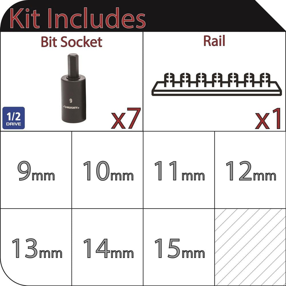1/2 in. Drive Hex Bit Impact Socket Set, 7pc