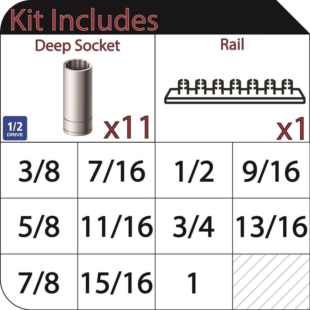 1/2 in. Drive Deep SAE Socket Set (11-Piece)