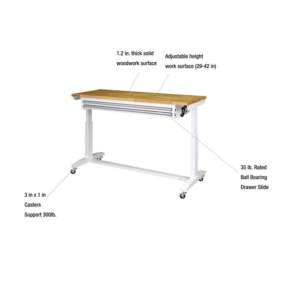 Husky 52"x 24" Adjustable White Workbench Table