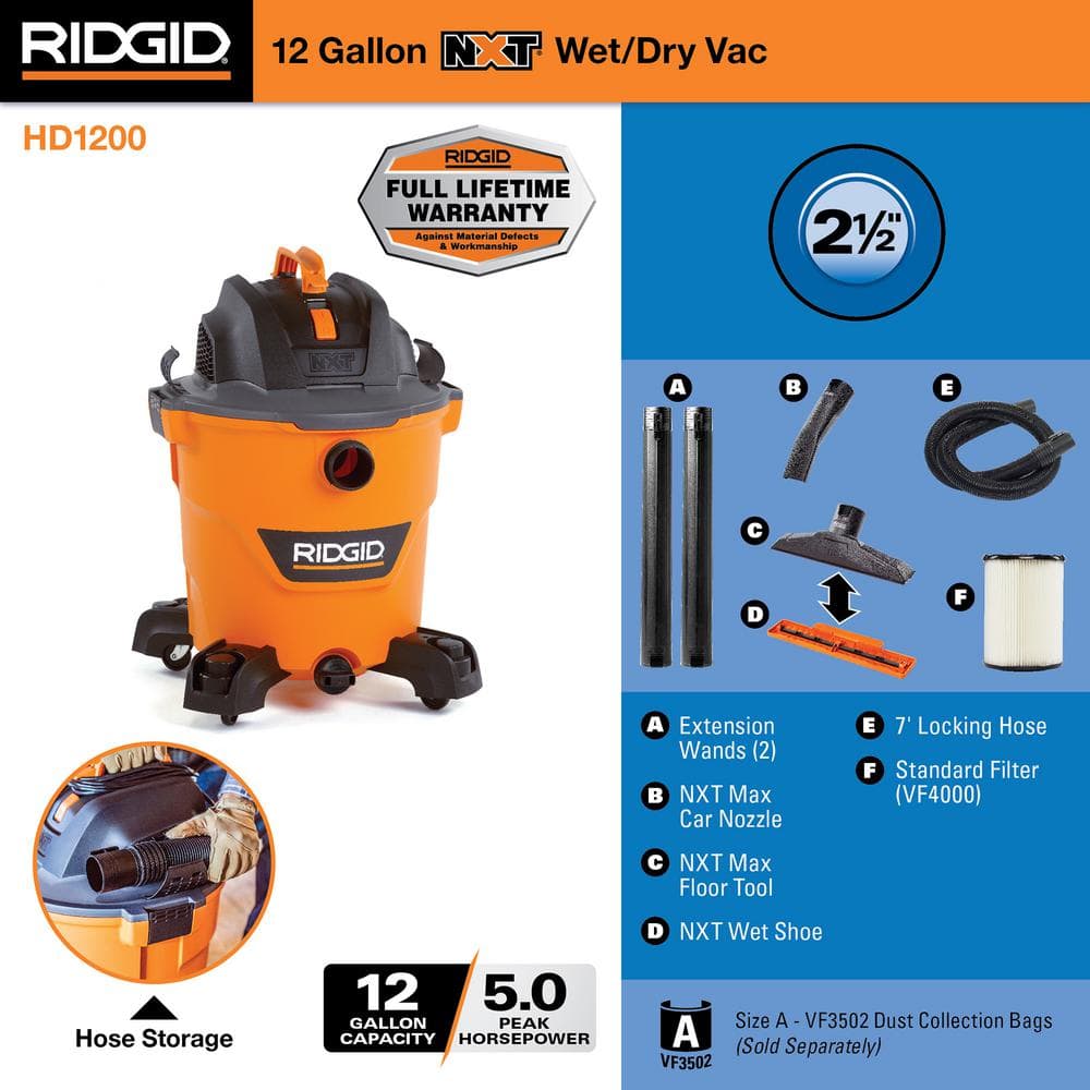RIDGID 12 Gal 5.0 HP NXT Vac with Filter