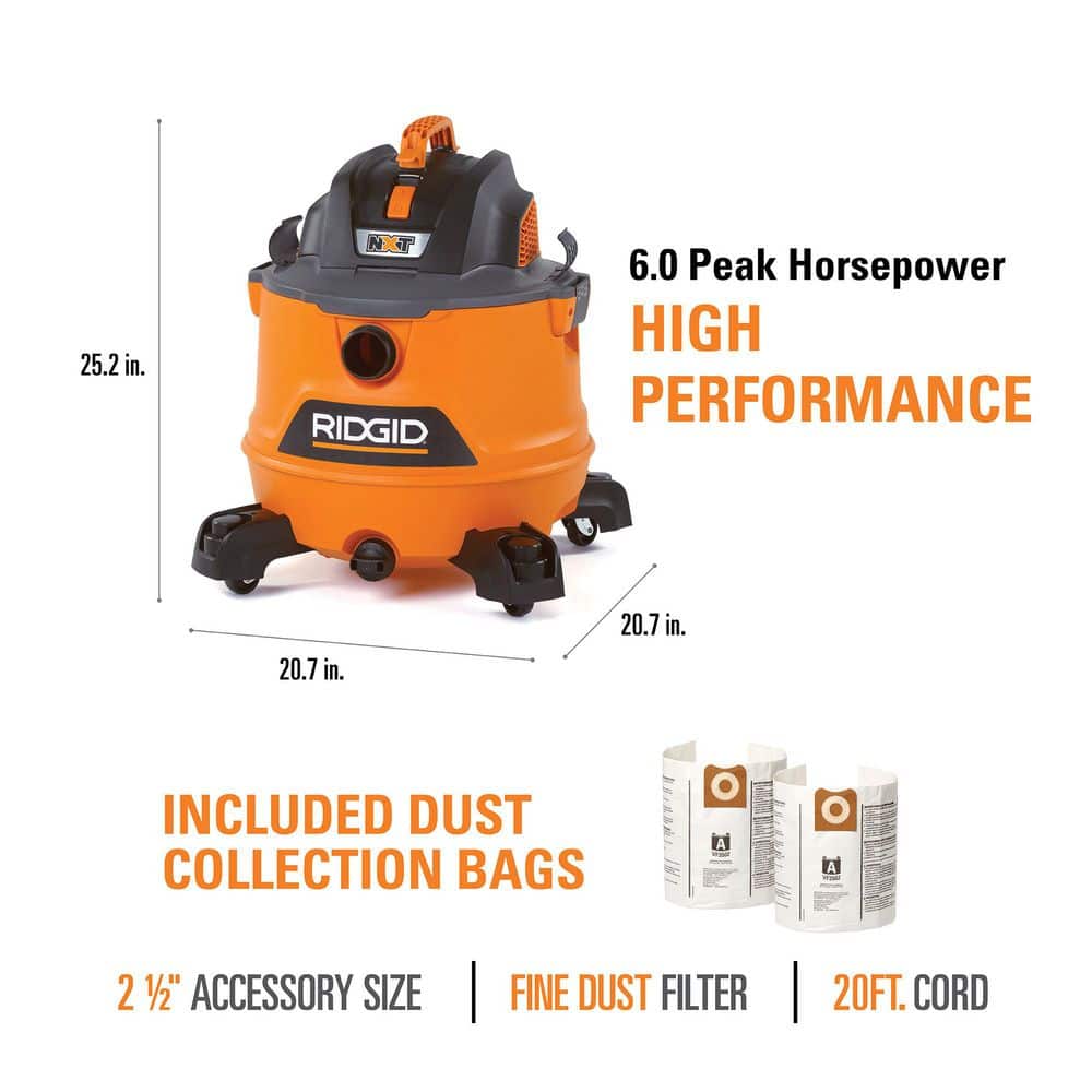 14 Gal 6.0 HP NXT Vacuum w/ Dust Filter & Bags