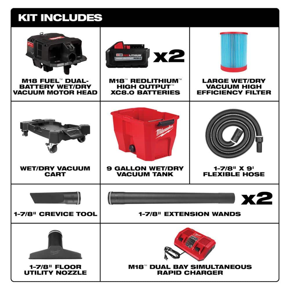 Milwaukee M18 FUEL 9 Gal. Cordless Wet/Dry Vacuum Kit