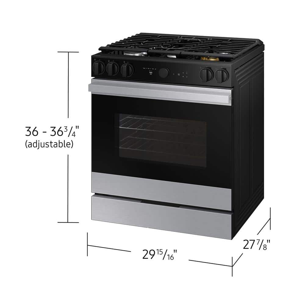 Bespoke 30 in. 6.0 cu. ft. 5 Burner Smart Slide-In Gas Range with Air Sous Vide & Air Fry in Stainless Steel