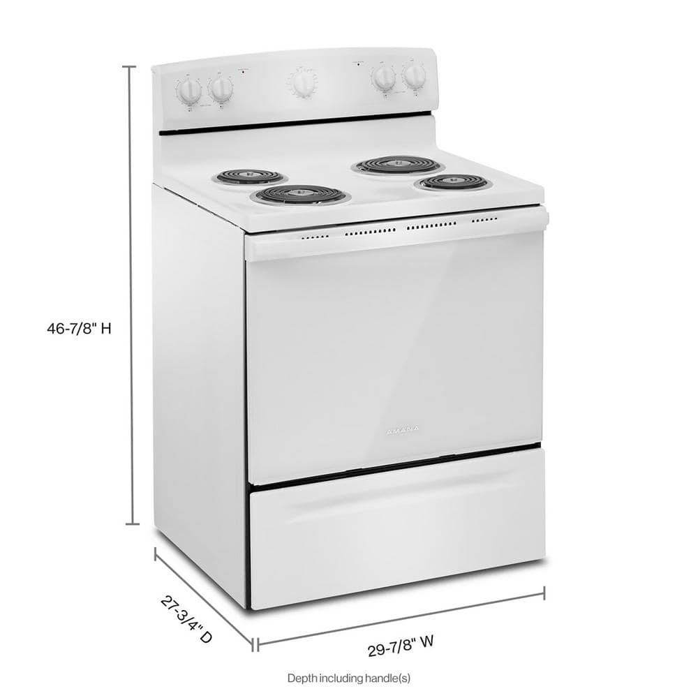 Amana 30 in. 4 Burner Electric Range, White, Glass Door