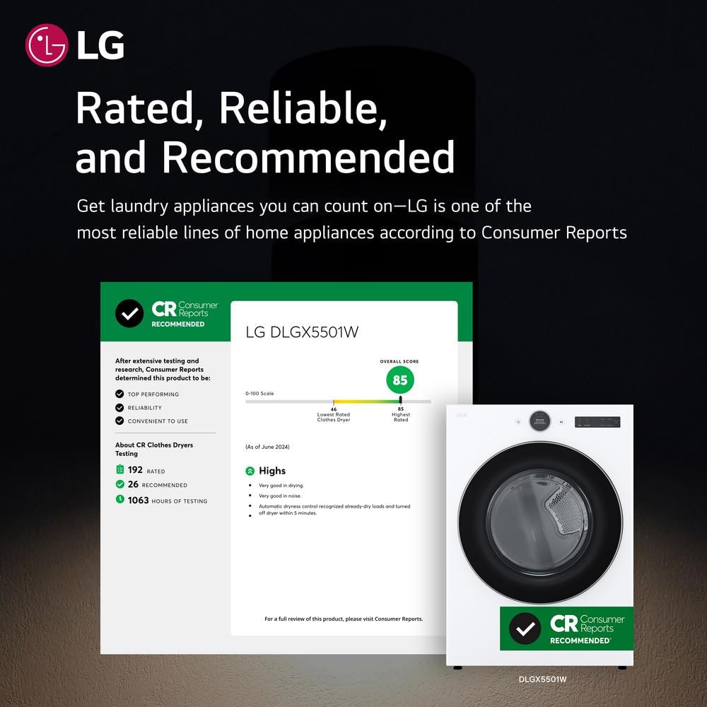 LG 7.4 cu. ft. Vented Stackable SMART Gas Dryer