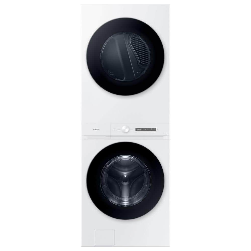 Bespoke 4.6 cu. ft. Capacity Single Unit AI Laundry Hub Washer with Steam Wash and 7.6 cu. ft. Electric Dryer in White