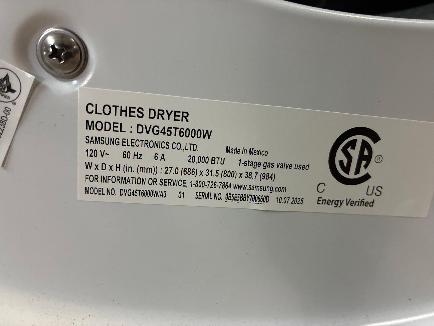 Samsung Gas Dryer with Sensor Dry, White