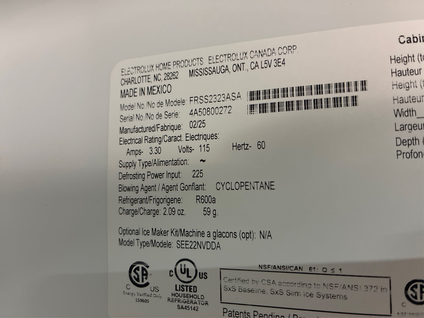 Frigidaire 22.3-cu ft Side-by-Side Fridge