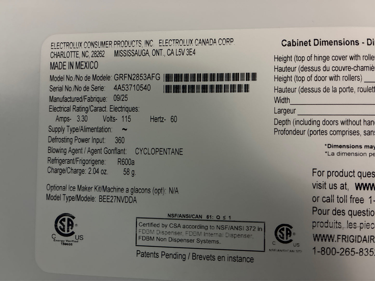 Frigidaire Gallery 28.8 cu ft - French Door Refrigerator