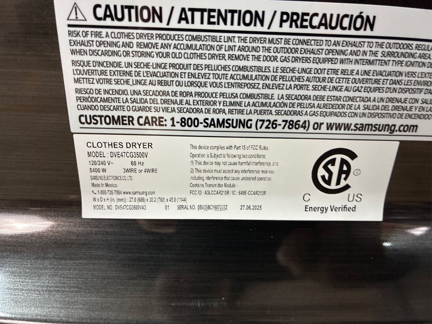 Samsung 7.4 cuft Smart Electric Dryer