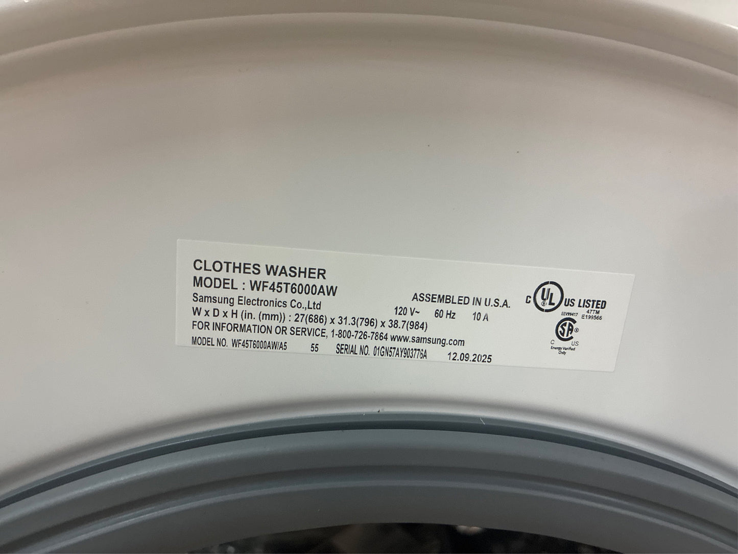 Samsung 4.5 cu. ft. Front Load Washer White