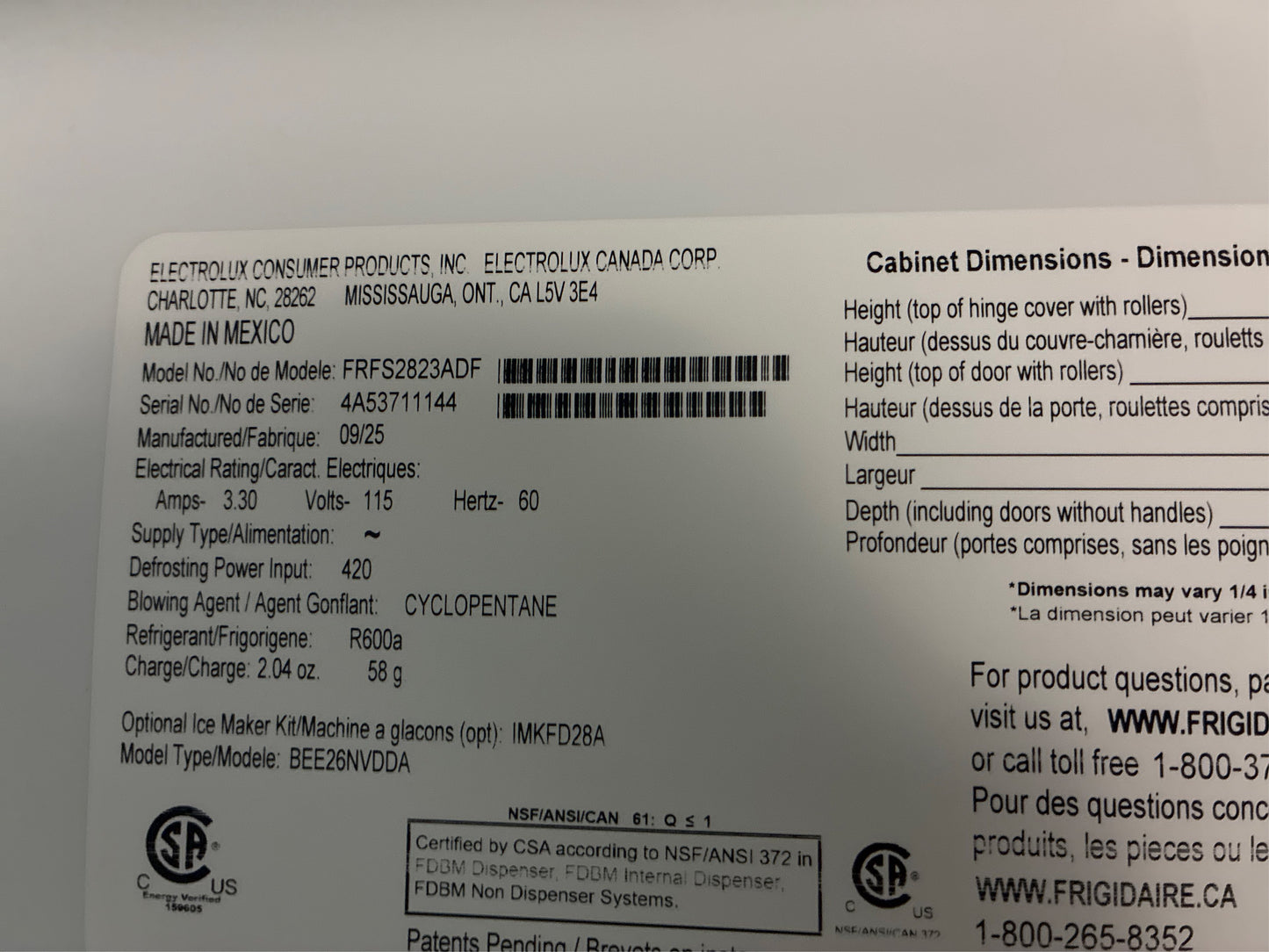 Frigidaire 27.8 Cu. Ft. French Door Refrigerator Blackst.