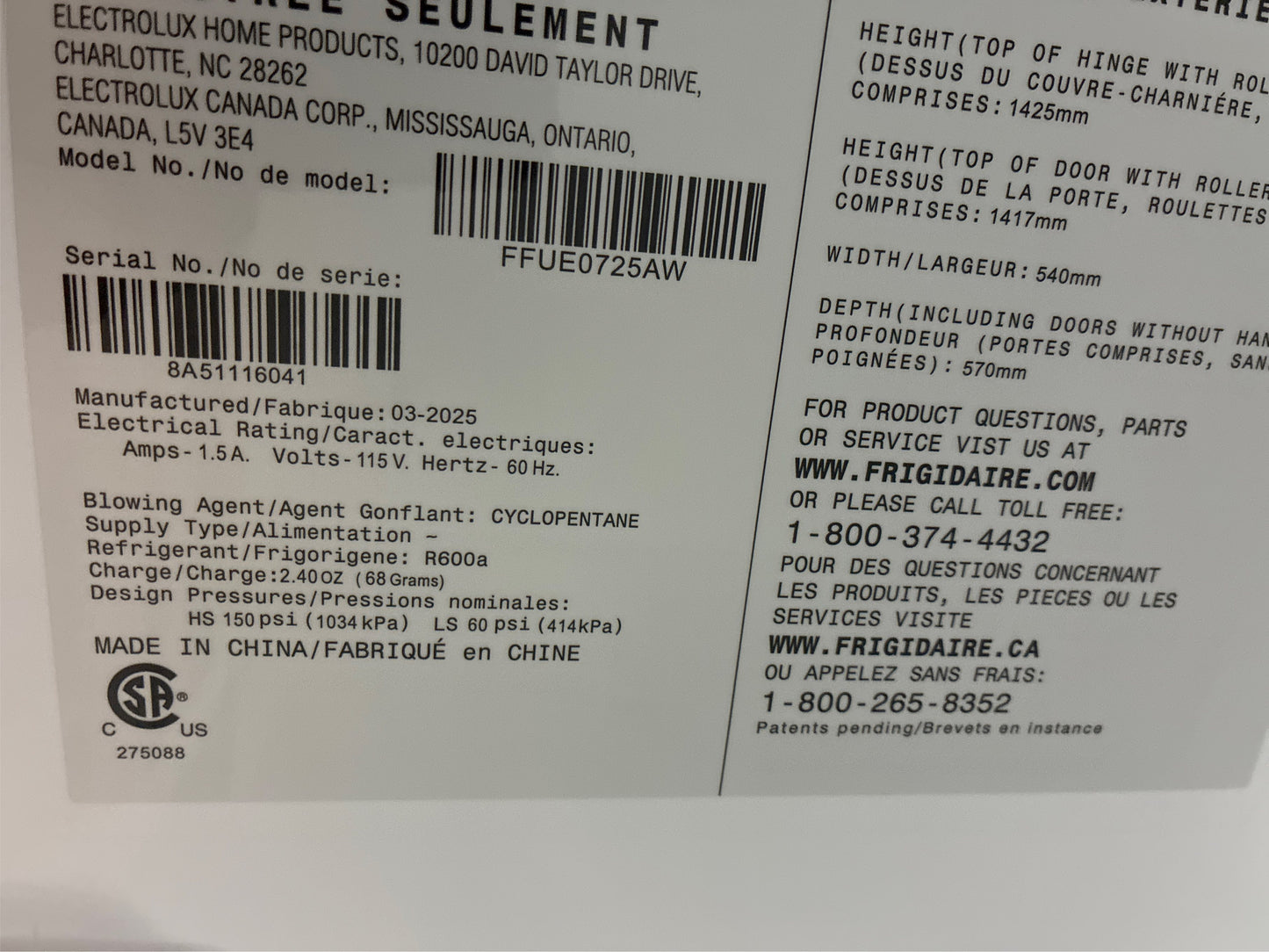 Frigidaire 7 Cu. Ft. Garage Ready Upright Freezer, White